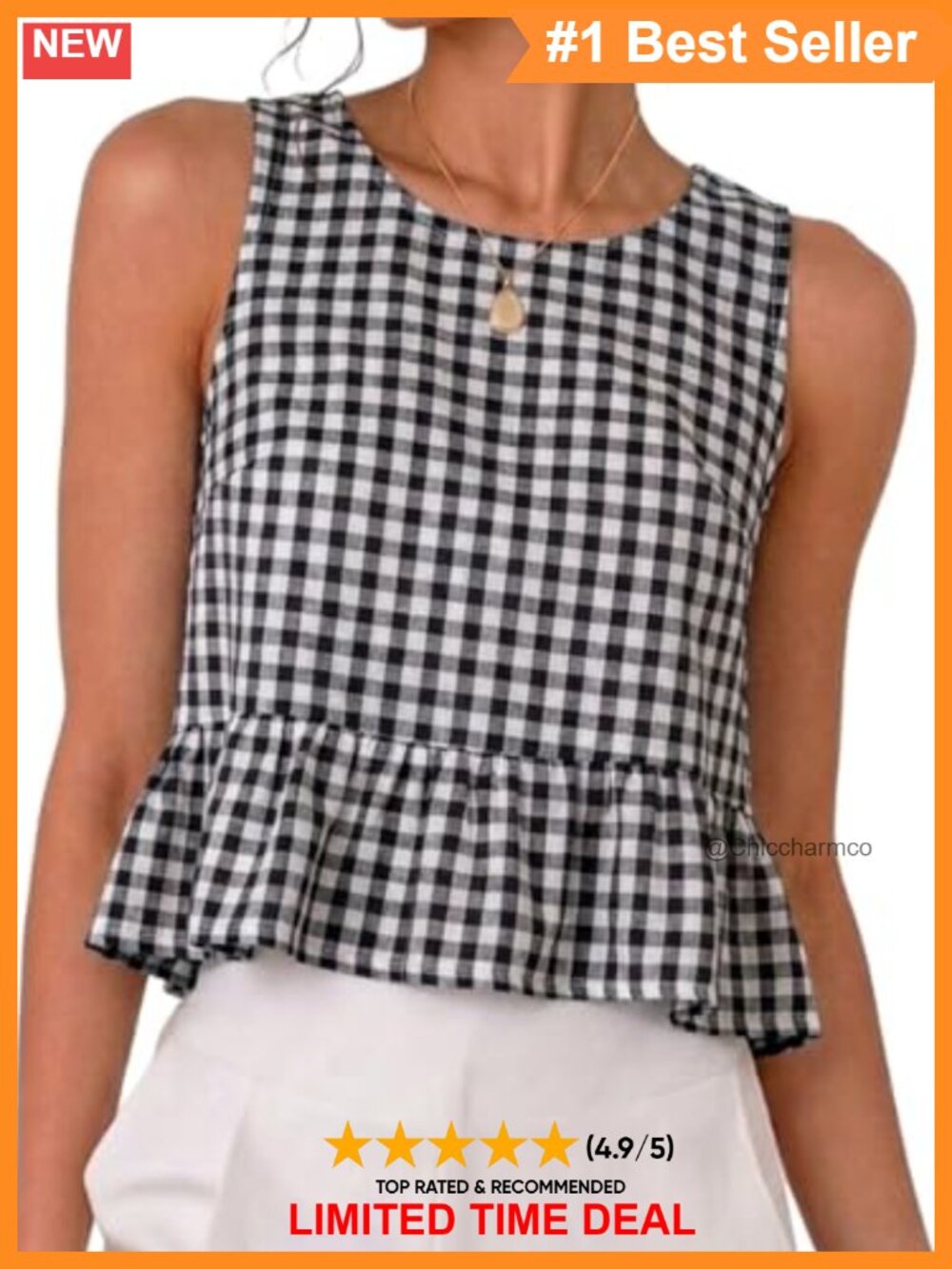 Womens Gingham Tank Top Sleeveless Ruffle Hem Cotton Blouse Spring Summer